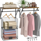 Laundry Room Shelves Wall Mounted with Wire Baskets, Over the Washer and Dryer Shelf with Clothes Drying Rack, Wire Shelves B