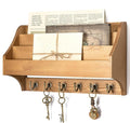 Rebee Vision Pine Wood Key Holder Wall Mount - Rustic 3-Tire Mail Holder for Wall with Sturdy Key Hooks - Multifunctional Key