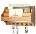 Rebee Vision Pine Wood Key Holder Wall Mount - Rustic 3-Tire Mail Holder for Wall with Sturdy Key Hooks - Multifunctional Key