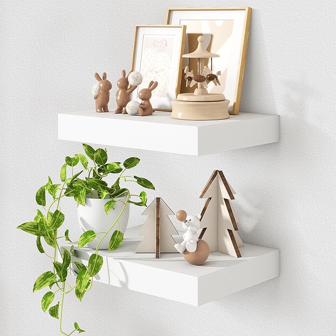 12 Inch Deep Floating Shelves | 16 Inch White Floating Shelves Set of 2 | Rustic White Deep Shelves for Wall | White Wall She