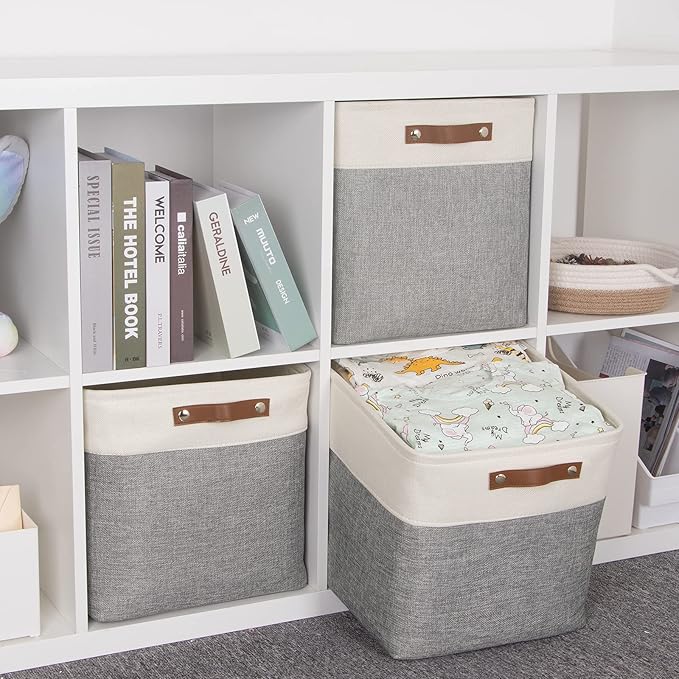 HNZIGE Storage Foldable Storage Baskets Cubes Set(3 Pack) Fabric Bins for Shelves,13 Inch Storage Basket for Organizing with 