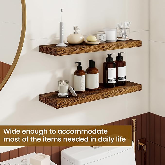 Dreamland 24Inch Floating Shelves for Wall, Rustic Wooden Floating Shelves for Bathroom|Bedroom|Kitchen, 2 Pack Deep Wall Mou