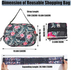 Foldable Reusable Tote Bags - Thickened 210D Nylon Waterproof Grocery Shopping Bag with Zipper & Adjustable Strap