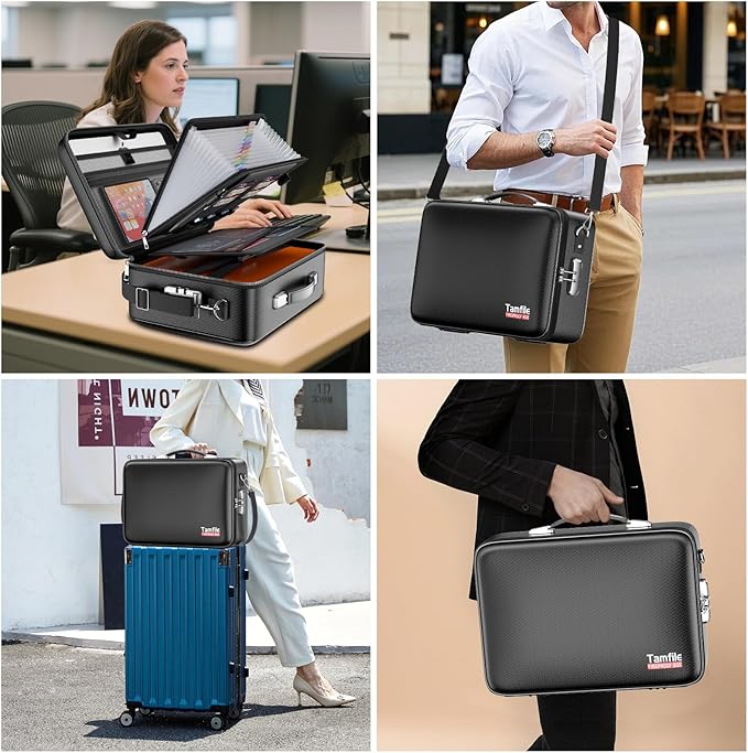 Tamfile Fireproof Document Box, Hard Case 5200°F Fireproof Water Safe File Box with Lock, 8-Layer Fireproof Safe File Organiz