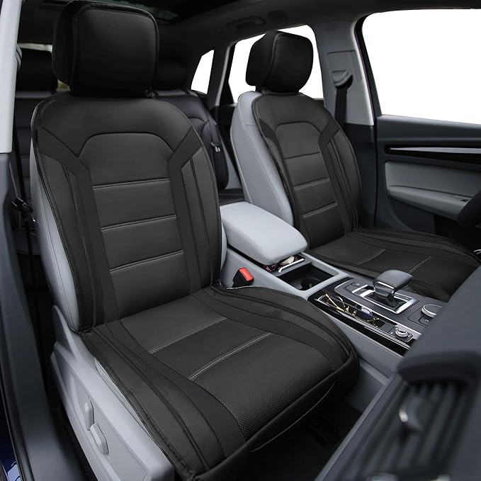 FH Group Front Set Faux Leather Car Seat Cushions - Seat Covers for Low Back Seat, Universal Fit, Airbag Compatible Seat Cove