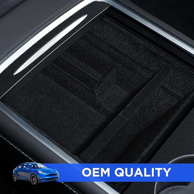 Nestour Upgraded 4PCS Flocked Center Console Organizer Tray Accessories Fit For 2021 2022 2023 Tesla Model 3 Model Y, Armrest Hidden Storage Box, Center Console Wrap Cover Kit.