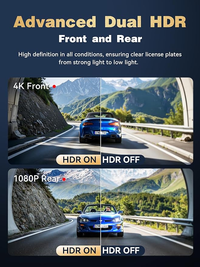 DDPAI 4K Dash Cam Front and Rear, STARVIS 2 IMX678, Built-in 64G eMMC Dual HDR Car Camera, WiFi Dash Camera for Cars with GPS