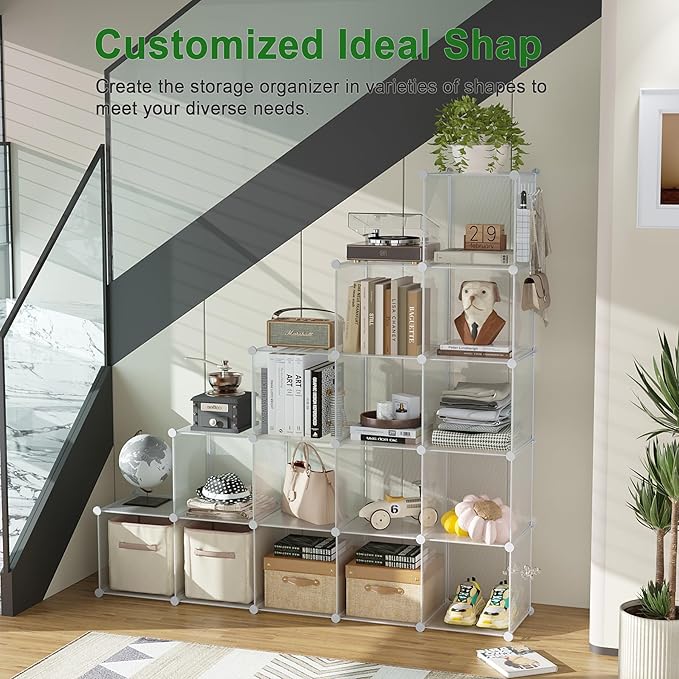C&AHOME Cube Storage Organizer, 16-Cube Shelves Units, Plastic Storage Cubes, DIY Closet Organizer, Modular Closet Storage Sh