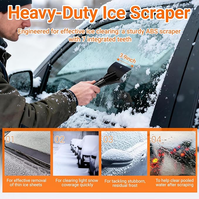 33" Extendable Snow Brush and Ice Scraper for Car Windshield, 2-in-1 Car Snow Brush & Ice Scraper with 360° Pivoting Brush Head and Comfortable Foam Grip for SUV Trucks Sedans,Orange ﻿