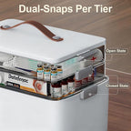 Spreezy 3-Tier Medicine Organizer with Clear Compartments, Portable Stackable Storage Box with Handle for Pills, Bandages & E