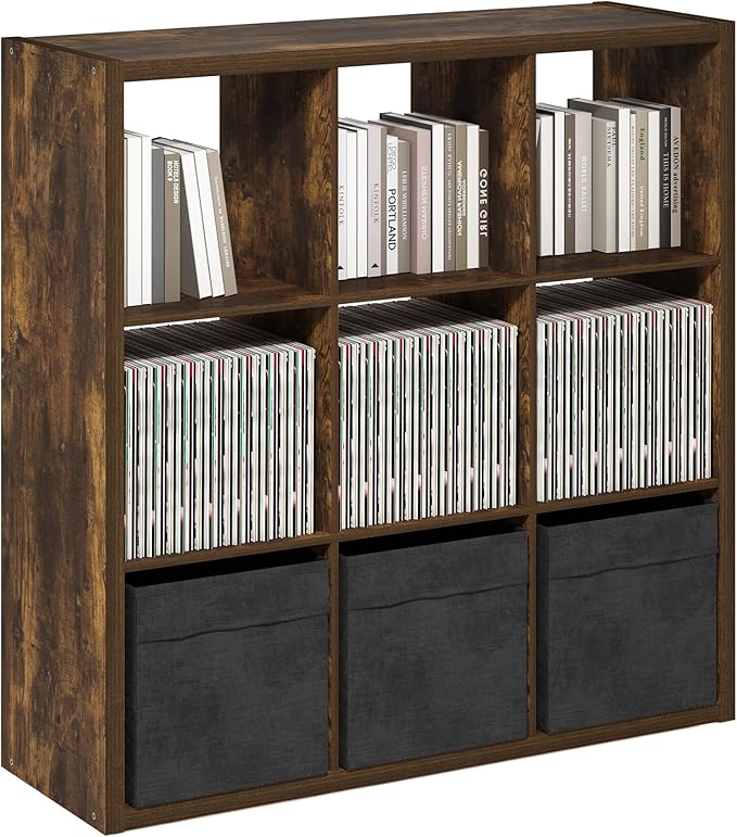 Furinno Cubicle Book Shelf, 9-Cube Bookshelf, Extra Thick Frame Reversible Bookcase with Open Back, 14.6" x 44" x 44", for Li