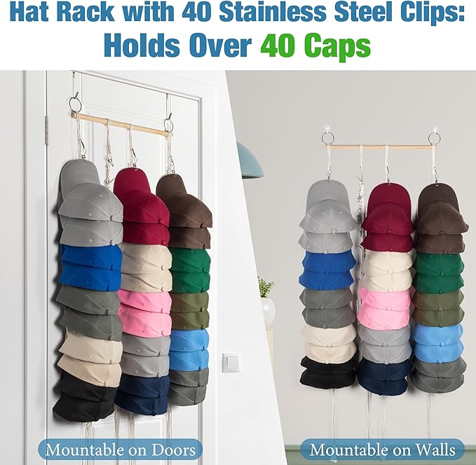 Over Door Hat Organizer Hanging Baseball Hat Organizer Storage with 40 Hooks Design Over The Door Hat Rack Good Hangers Rod H
