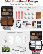Golf Trunk Organizer, Waterproof Car Golf Locker with Separate Ventilated Compartment for 2 Pair Shoes, Golf Storage for Balls, Tees