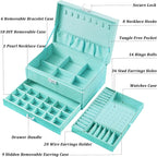 QBestry 3-Layer Jewelry Box for Girls & Teens with Lock and Key, Large Jewelry Organizer with 8 Necklace Hooks & 56 Earring H