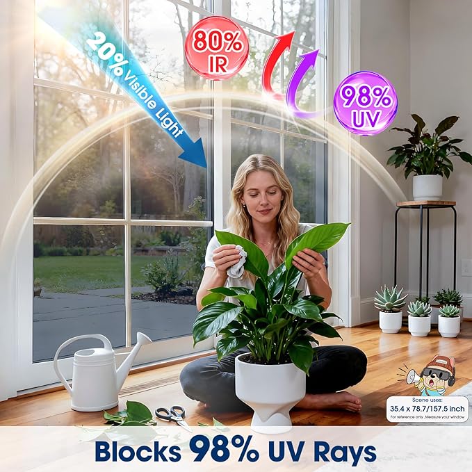 Coavas One Way Privacy Window Film, Heat Control Window Tint for Home, Sun Blocking Reflective Window Film See Out Not in, Anti UV Static Cling for Windows Office Door (Black, 45.2 Inch X 13.1 Feet)