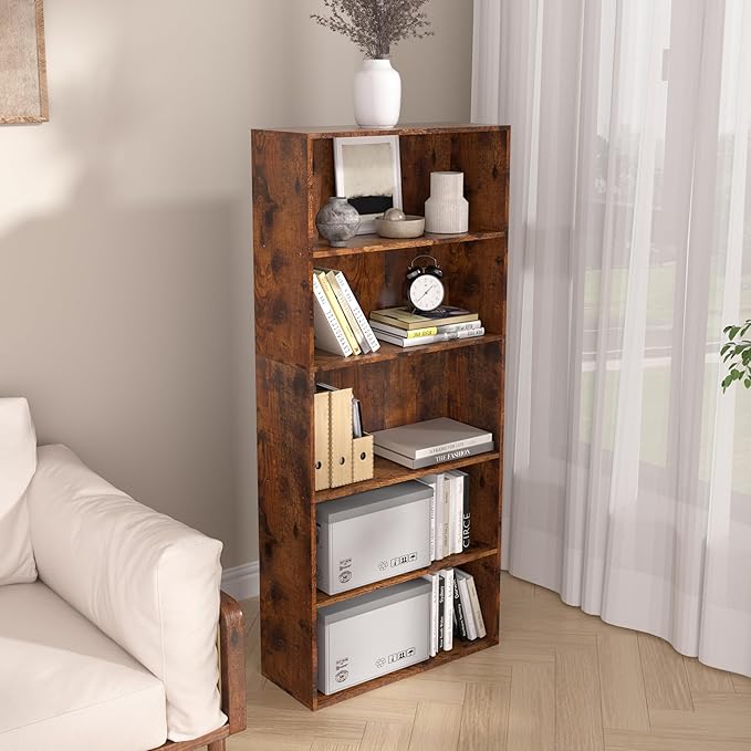 Wooden 5 Tier Book Shelf,5 Cube Storage Organizer,5 Tier Low Bookcase Storage Display Organizer, 54 Inch Versatile Cubes Shel