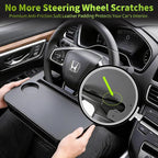 2-in-1 Steering Wheel Desk & Seat Gap Organizer, Portable Steering Wheel Tray with Cup Holder & Pad Slot, Car Food Table for Laptop Eating Working, Multipurpose Road Trip Accessories