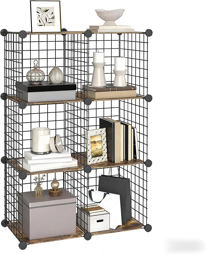 HOOBRO Wire Cube Storage Organizer, 6-Cube Shelves, Modular Shelves with Metal Grid, DIY Closet Cabinet for Living Room, Bedr