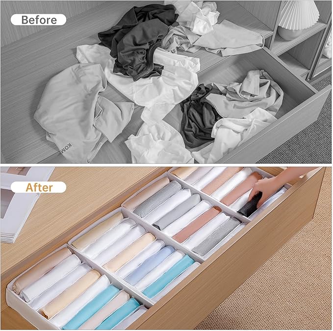 4 Packs T-shirt Drawer Organizers for Clothing,10 Grids Compartment Wardrobe Storage Box, Clothes Organizer for Folded Clothe