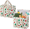 VENO 2 Pack Cooler Bag, Insulated Grocery Bags for Food Delivery, Collapsible Cooler, Reusable Shopping Bags for Groceries, Hard Bottom, Water Resistant, Zippered, Foldable (Jingle Mix, 2 Pack)