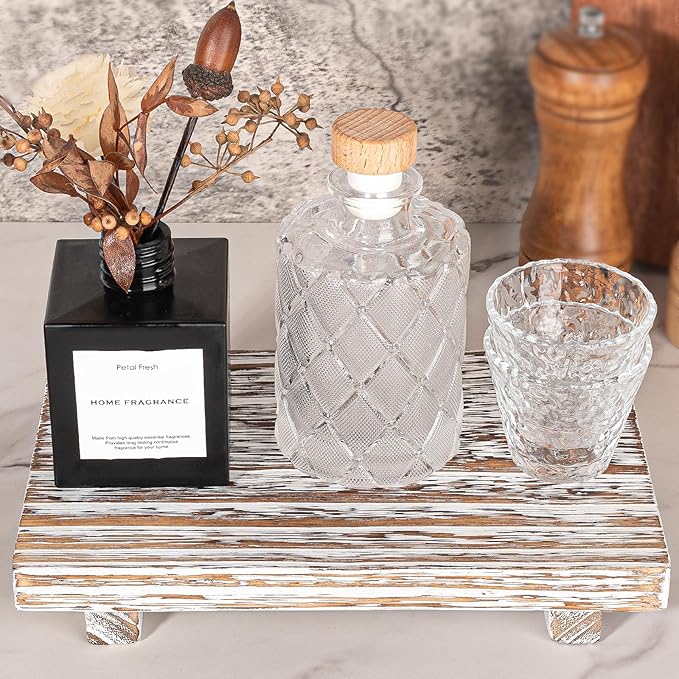 zoocatia Small Wood Tray Pedestal Stand Farmhouse Bathroom Decor Decorative Wooden Riser Kitchen Soap Dish Holder for Vanity,