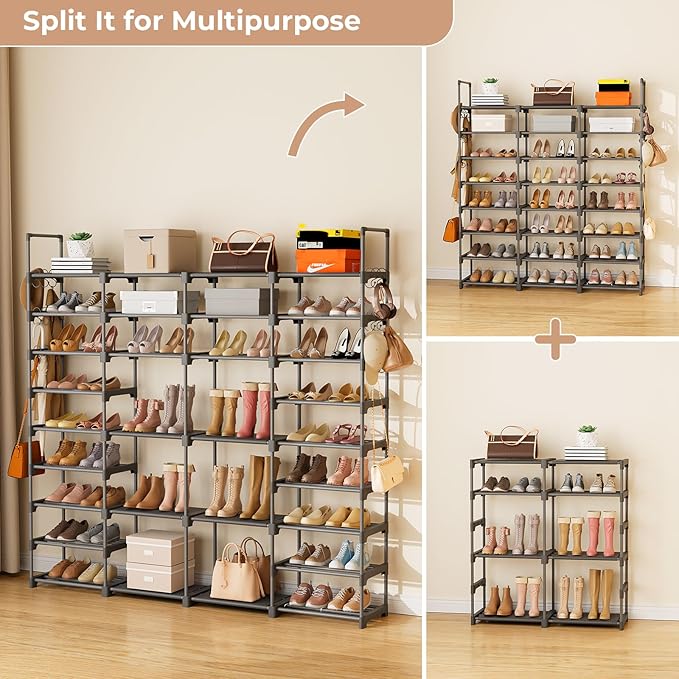 ROJASOP Large Shoe Rack Organizer for Entryway Closet 64-68 Pairs 9-Tier Heavy Duty Tall Garage Shoe Rack Shoe Shelf Shoes St
