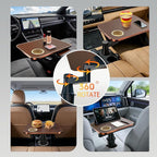 Car Tray & Desk for Laptop, Dual 360° Rotating, Anti-Slip Leather Surface, Steering Wheel Tray, Car Accessories- Compatible with Tesla Model Y/3/S, Ford F150/Explorer/Most Vehicles (Brown)