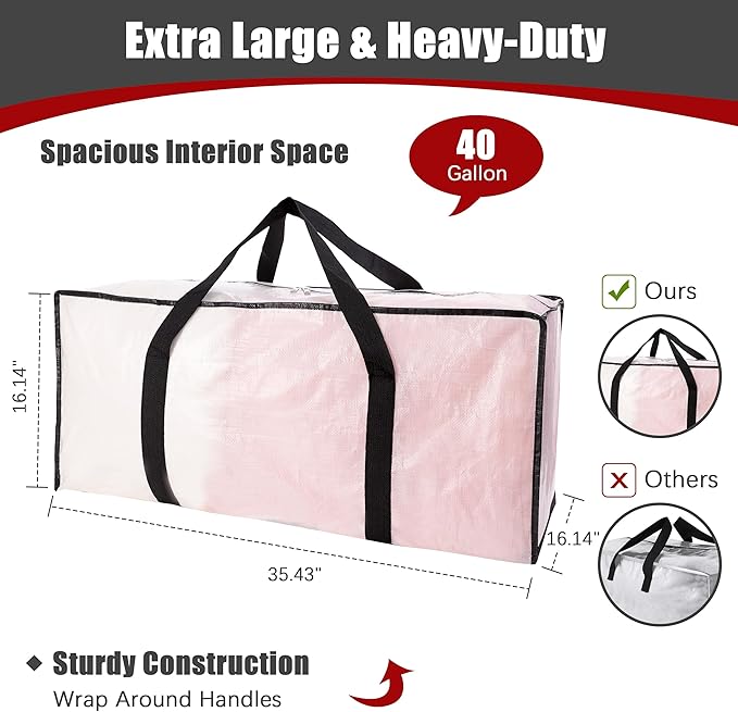 Extra Large Moving Bags with Zippers & Carrying Handles, Heavy-Duty Storage Tote for Space Saving Moving Storage, Fold Flat, 