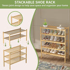 ROMGUAR CRAFT 3 Tier Bamboo Shoe Rack for Closet Free Standing Wood Shoe Shelf Storage Organizer for Entryway Small Space Sta