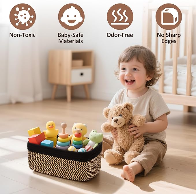 5-Pack Small Woven Rope Storage Baskets – 2 Sizes Organizer Bins for Closet, Shelf, Bookshelf, Nursery, Changing Table, Fabri