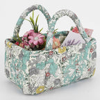 Small Storage Basket Organizer, Mini Fabric Floral Storage Baskets with Handle, Quilted Portable Collapsible Storage (F)