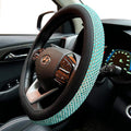 PINCTROT D Shaped Bling Comfy Steering Wheel Cover with Jumbo Crystal Rhinestones, Anti-Slip Diamond Leather, Flat Bottom 14.5-15 Inch (Sky Blue)