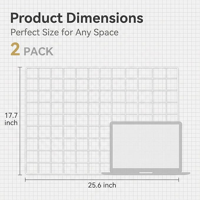 Kaforise Wire Wall Grid Panel, Multifunction Painted Photo Hanging Display and Wall Storage Organizer, Pack of 2, Size 25.6" 