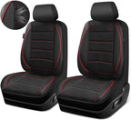 CAR PASS Air Mesh Leather Car Seat Covers Front Seats, Breathable Two Front Seat Covers for Cars, Comfortable Universal Fit for SUV Truck Sedan Automotive, Anti-Slip Airbag Compatible,Black and Red