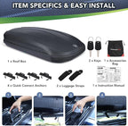 Rooftop Cargo Box Carrier 390L, Hard Shell Roof Box for Roof Rack, 14 Cu Ft Luggage Storage with Secure Straps&Keys, Weather-Resistant Roof Rack Cargo Box