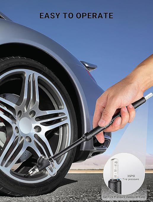 2-Pack Dual Head Tire Pressure Gauge, Heavy Duty Truck Tire Air Gauge Range 10-150PSI 1-10Bar, Straight-On Pencil Air Pressure Gauge Extended Tube for Semi Truck, Car Tire Pressure Checker