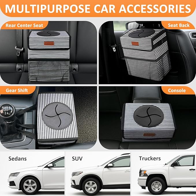 Car Trash Can for Car Cute, Bag Bin Hanging Waterproof Automotive Garbage Cans Leak Proof Vehicle Trash Can Stripe