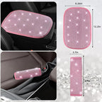NBTEPEM 30 Pcs Pink Bling Car Accessories Set for Women, Pink Steering Wheel Cover Set, Bling Console Cover, Seat Belt Cushion, Shift Knob Cushion, Cup Coaster, Rhinestone Car Hanging Accessories