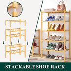 Smiry Shoe Rack, 2 Tier Small Bamboo Shoe Organizer, Stackable Free Standing Wooden Shoe Storage Shelf for Closet, Entryway, 