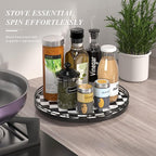 Black and White Kitchen Lazy Susan Turntable – Round Checkered Decorative Tray, 12” Table Top Oak Wood Lazy Susan for Cookies