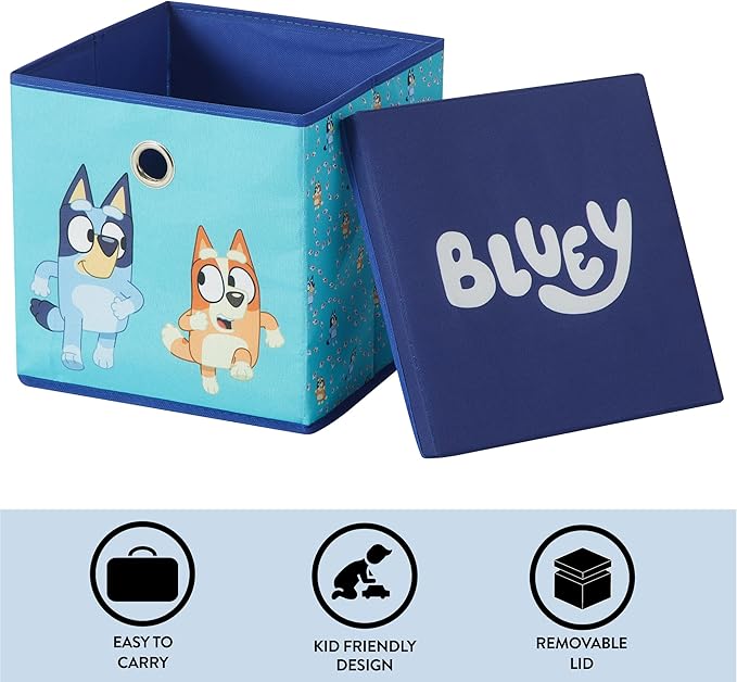 Idea Nuova Bluey Collapsible Fabric Storage Cube,10” Organizer Bin with Lid for Bedroom, Playroom, and Closet