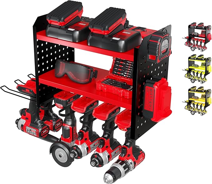 BUILTSTRONG Power Tool Organizer-6 Drill Holder Wall Mount, 3 Tier Heavy-Duty Hand Tool Storage Rack, Utility Racks, Drill Ho
