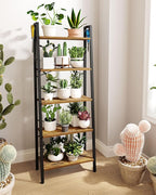 Hzuaneri Ladder Shelf, Bookshelf Bookcase, Freestanding Corner Storage Shelve with 2 Hooks for Home Office, Living Room, Kitc