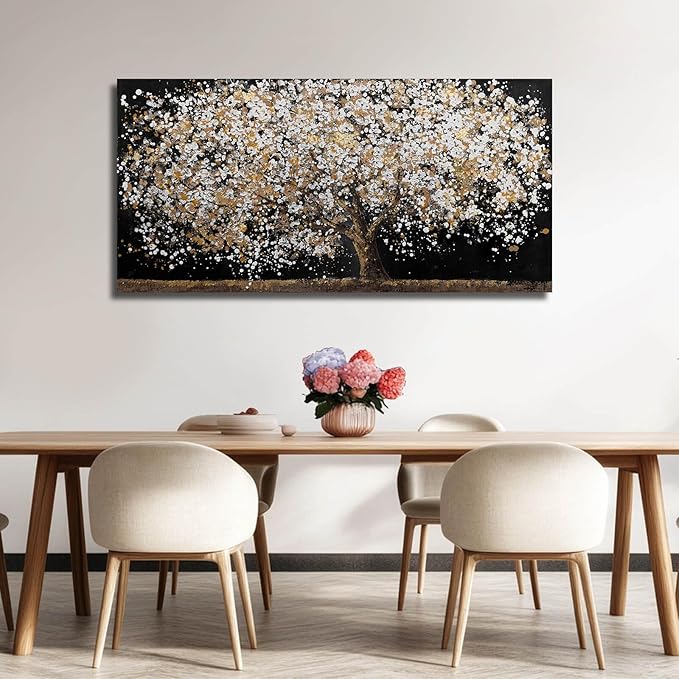 Gold Wall Decor Black Art Tree Wall Art for Living Room Canvas Painting Canvas Pistures Framed Modern Artwork for Home Kitche