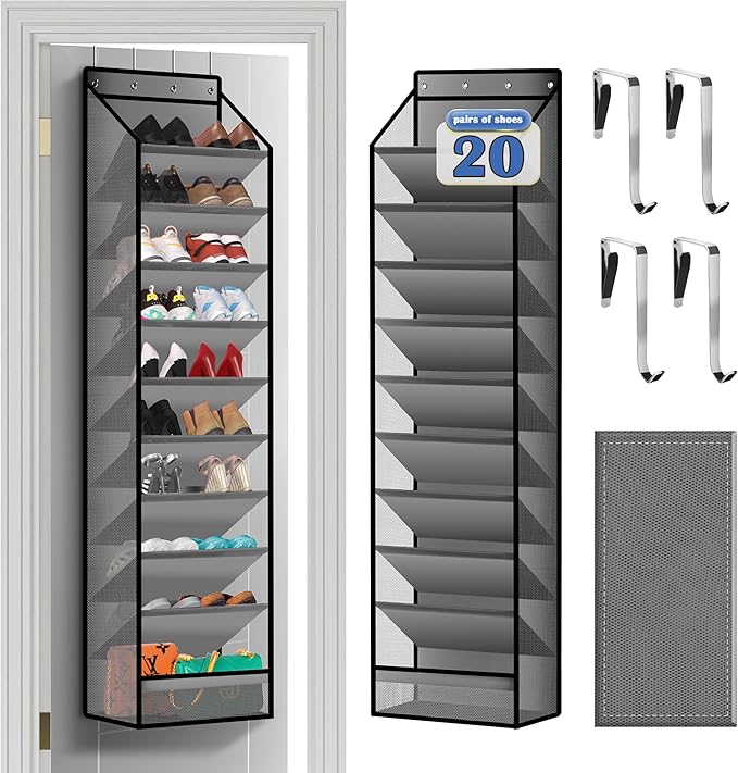 10 - Pocket Over - the - Door Hanging Shoe Organizers & Rack, Made of Sturdy 600D Oxford + Non - Woven Fabric, Space - Saving