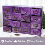 Purple 16-Slot Wooden Drawer Unit - Country Style Desk Organizer Box - 20"x3.6”x14” Wooden Storage Box w/ 16 Drawers - Counte