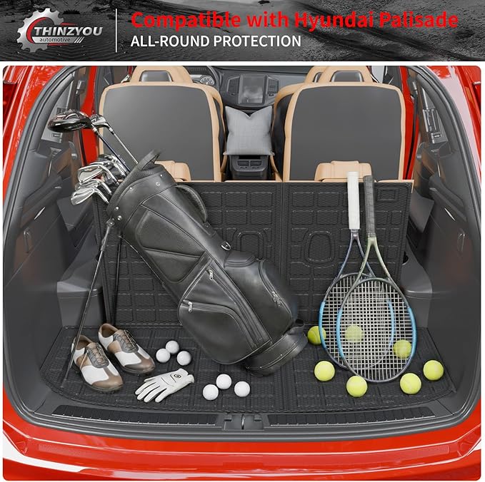 Floor Mats Compatible with 2020-2025 Hyundai Palisade Trunk Mat Cargo Liner TPE Back Seat Cover Protector 2024 Palisade 7 & 8 Seats Accessories (Trunk Mat with Backrest Mats+Floor Mats)