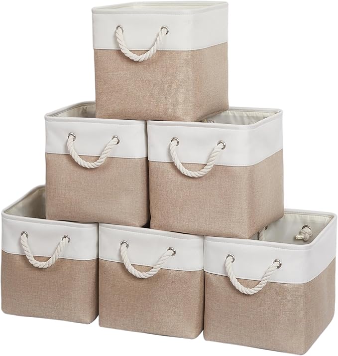 11 x 11 Inch Storage Cubes, 6 Pack Large Collapsible Fabric Storage Bin with Ropes, Foldable Storage Cubes for Home, Office,C