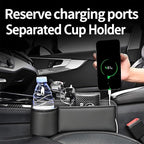 Car Seat Gap Filler Organizer, Universal Premium Leather Seat Organizer with Cup Holder, Seat Gap Storage Box with Bottle Holder, Car Leather Gap Bag Front Center Console Seat (Driver Side)