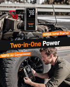 WOLFBOX 4000A Jump Starter with 160PSI Air Compressor, 12V Car Battery Booster, 65W Fast Charge, 88.8Wh Portable Tire